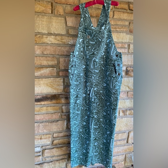 Lucy & Yak Pants - Lucy & Yak Womens Dark Green and Light Blue Swirly Tie Strap Jumpsuit Size US16